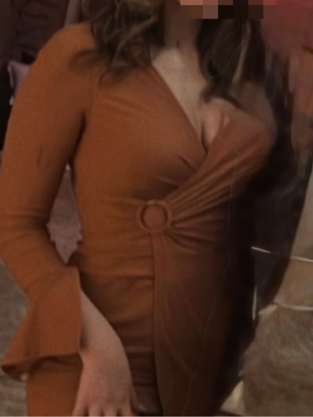 Women’s size Small: Wrap-Style Long Sleeve Dress in Rust from Blue Blush